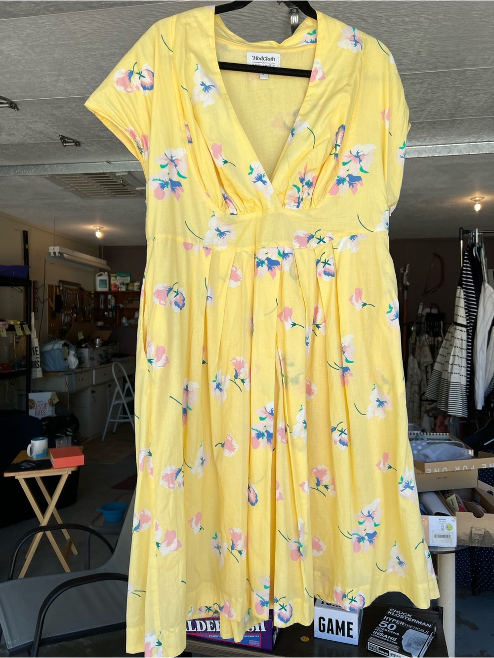 Yellow Floral Midi Dress with V-Neck by Mudd